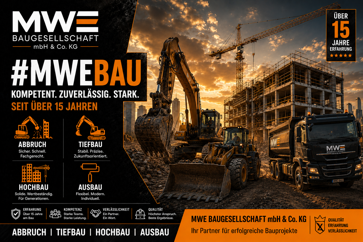 ABBRUCH | TIEFBAU | HOCHBAU | AUSBAU: Vier starke Bereiche – eine MWE-Baugesellschaft! 🏗️🚧👑